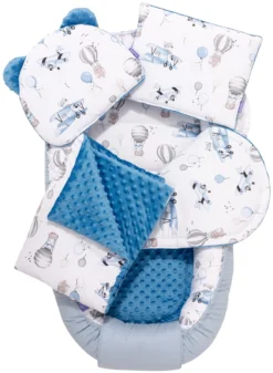 Voyage En Ballon Bleu & Denim Minky Poudré D’émeraude Ensemble De 5 Pièces Confort