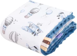 Voyage En Ballon Bleu & Denim Minky Poudré Couverture De Bébé 55x75cm