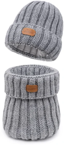 Ensemble D’hiver JUKKI – Bonnet Et Foulard GRIS MÉLANGE