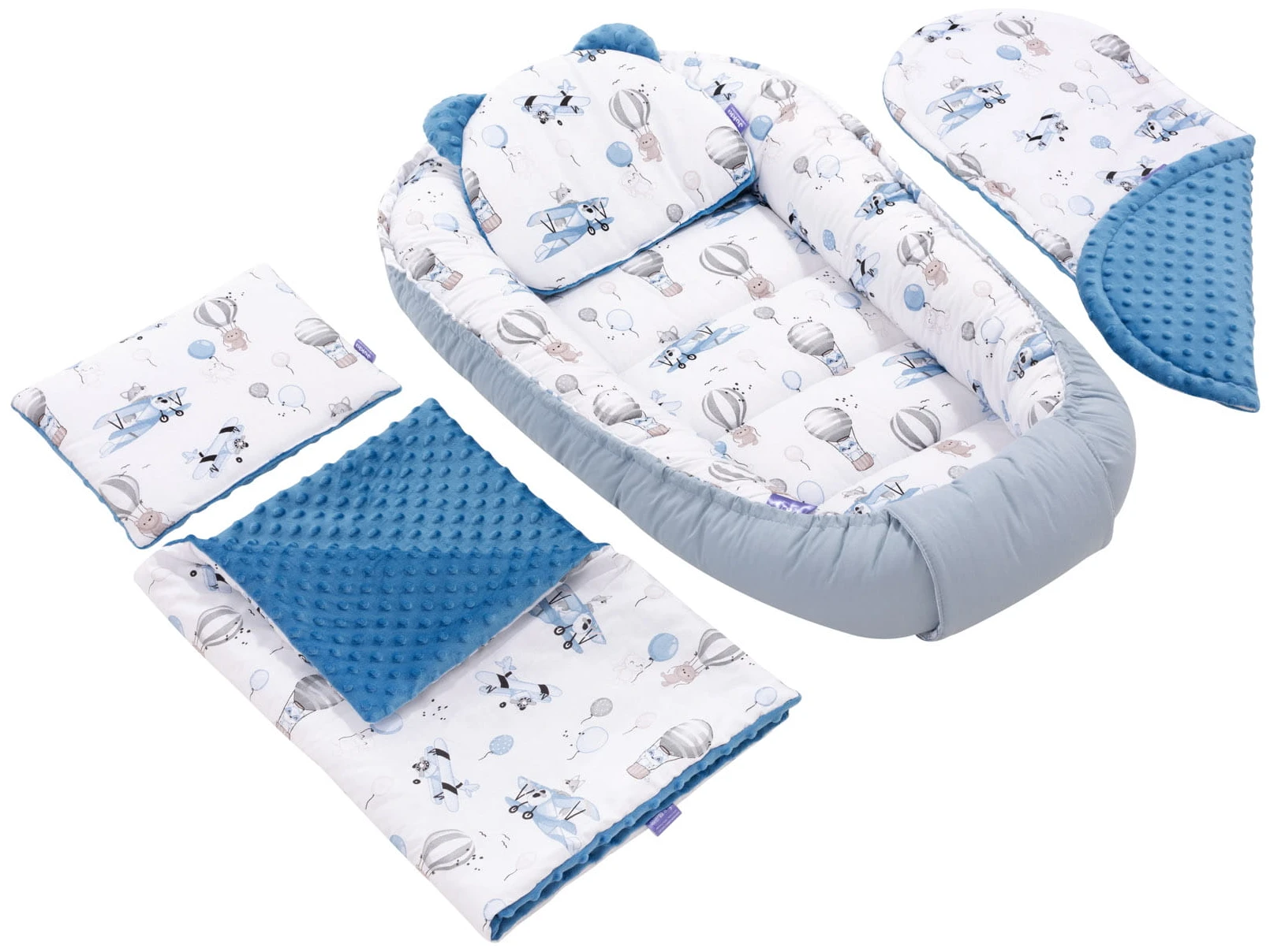 Voyage En Ballon Bleu & Denim Minky Poudré D’émeraude Ensemble De 5 Pièces Confort 2 Voyage En Ballon Bleu & Denim Minky Poudré D’émeraude Ensemble De 5 Pièces Confort – Image 2