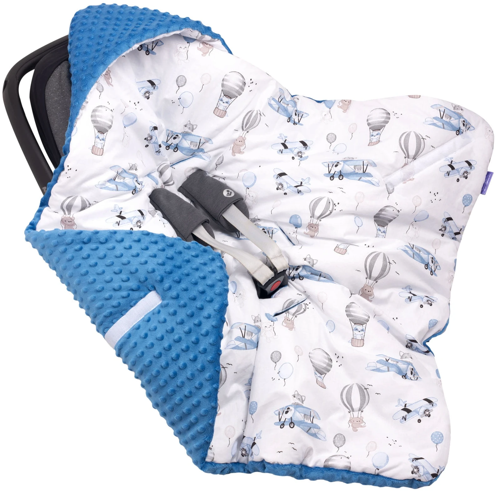 Voyage En Ballon Bleu & Denim Minky Plaid Pour Siège Auto 2 Voyage En Ballon Bleu & Denim Minky Plaid Pour Siège Auto – Image 2