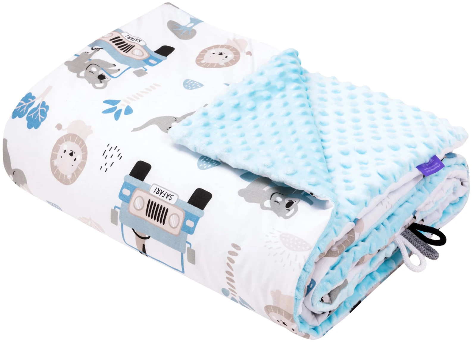 Safari Bleu & Bleu Minky Couverture Pour Enfants 100x140cm – Image 2