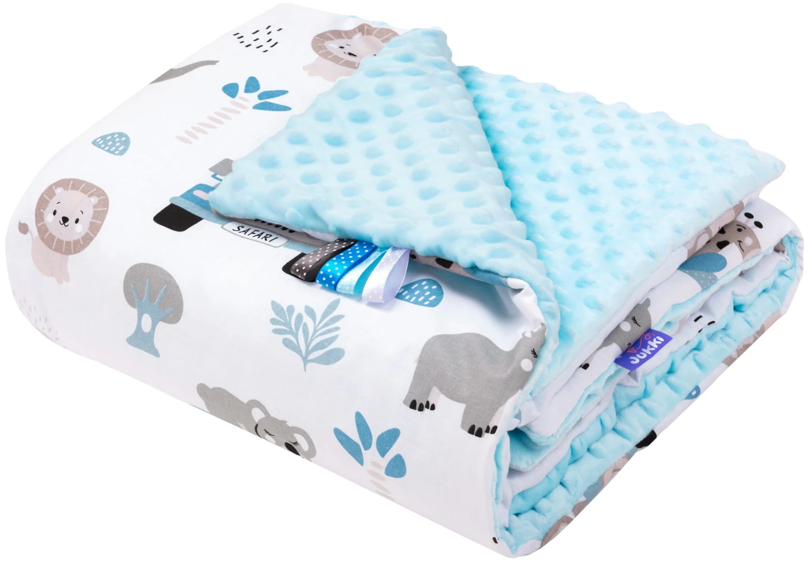 Safari Bleu & Bleu Minky Couverture De Bébé 55x75cm – Image 3