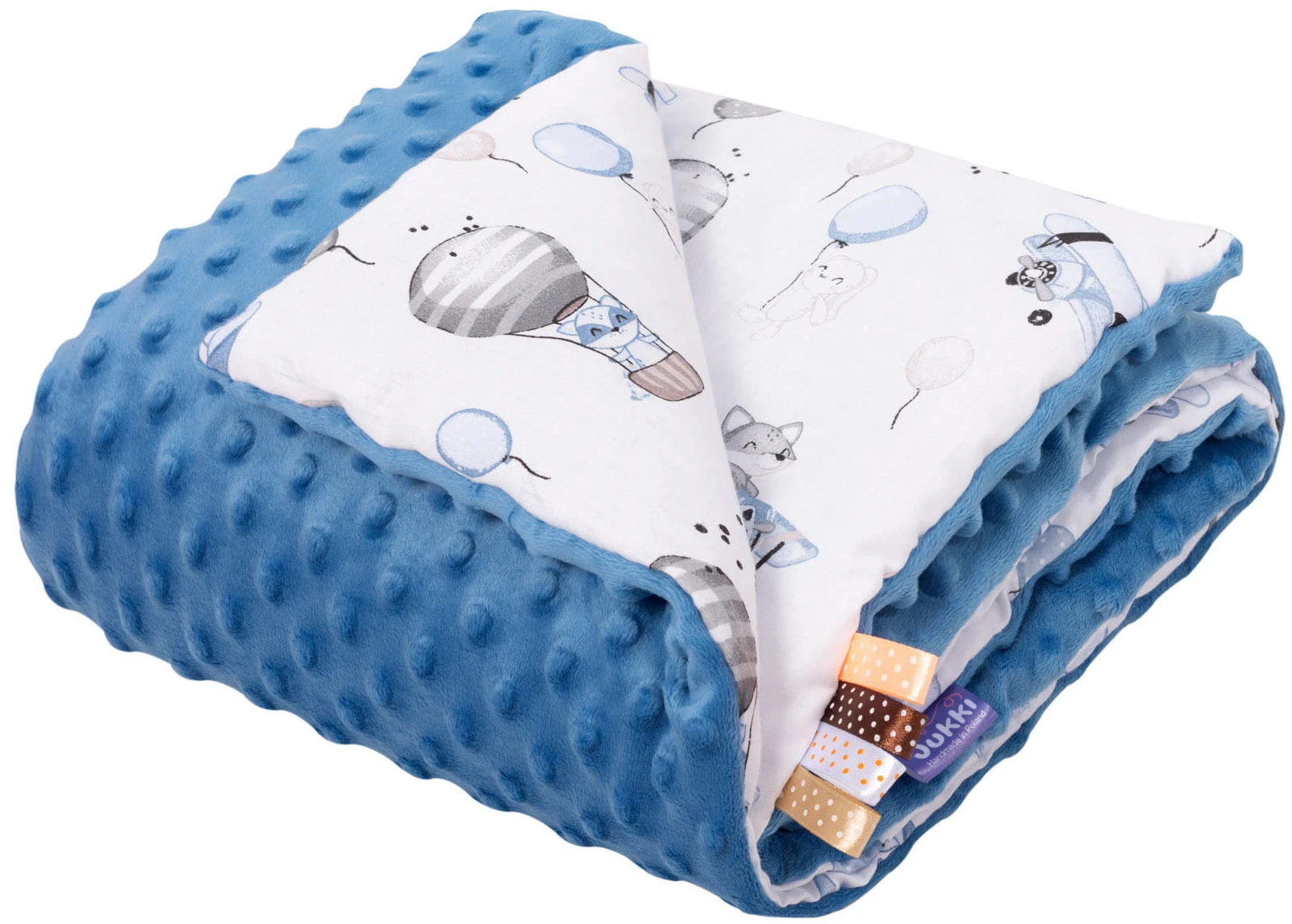 Voyage En Ballon Bleu & Denim Minky Poudré Couverture De Bébé 55x75cm – Image 3