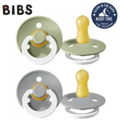 BIBS COLOUR 2-PACK SAGE NIGHT & CLOUD NIGHT 0m+ Sucette (caoutchouc “Hévéa”)