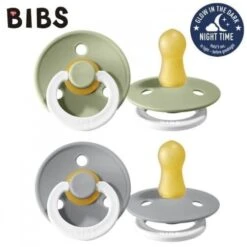 BIBS COLOUR 2-PACK SAGE NIGHT & CLOUD NIGHT 18m+ Sucette (caoutchouc “Hévéa”)