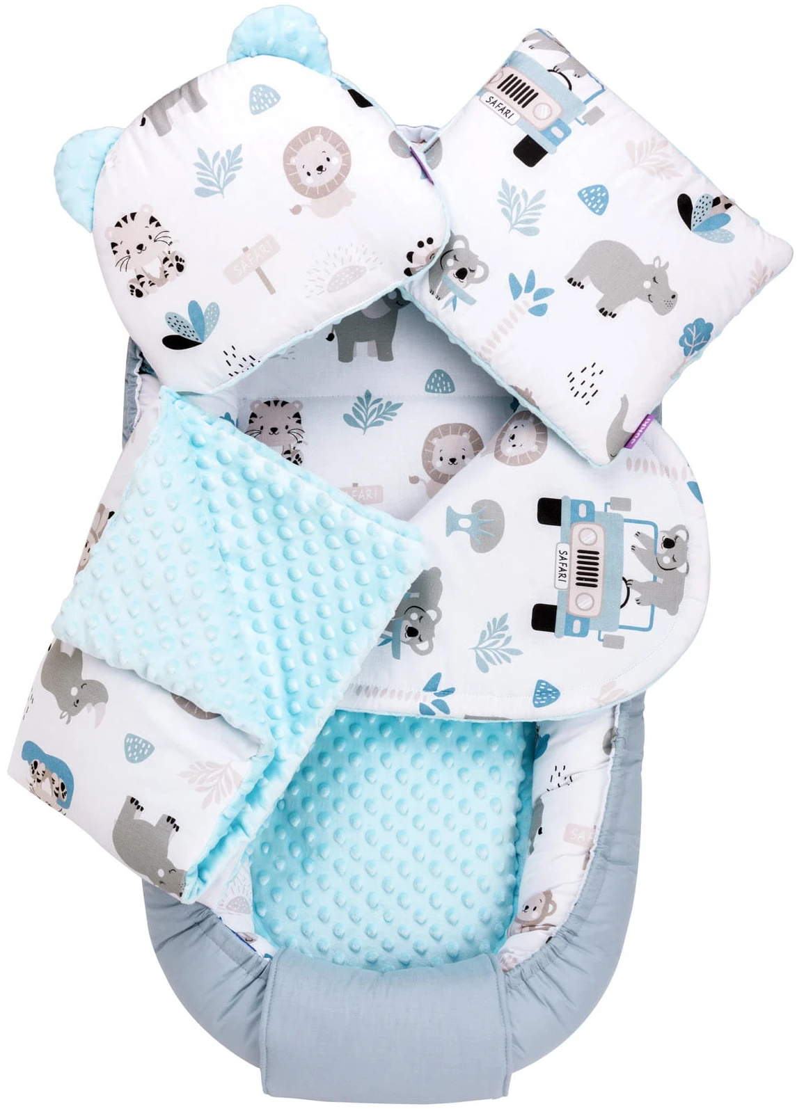 Safari Bleu & Bleu Minky Ensemble De 5 Pièces Confort 1 Safari Bleu & Bleu Minky Ensemble De 5 Pièces Confort