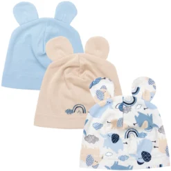 Bonnet Pour Bébé Lot De 3 “Blue Elephants”