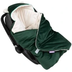 Couverture à Capuche Avec Oreilles Pour Siège De Voiture – Peluche écru Et Velours Vert Bouteille