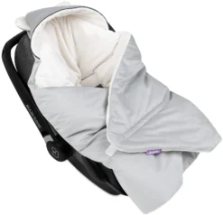 Couverture à Capuche Avec Oreilles Pour Siège De Voiture – Peluche écru Et Velours Gris