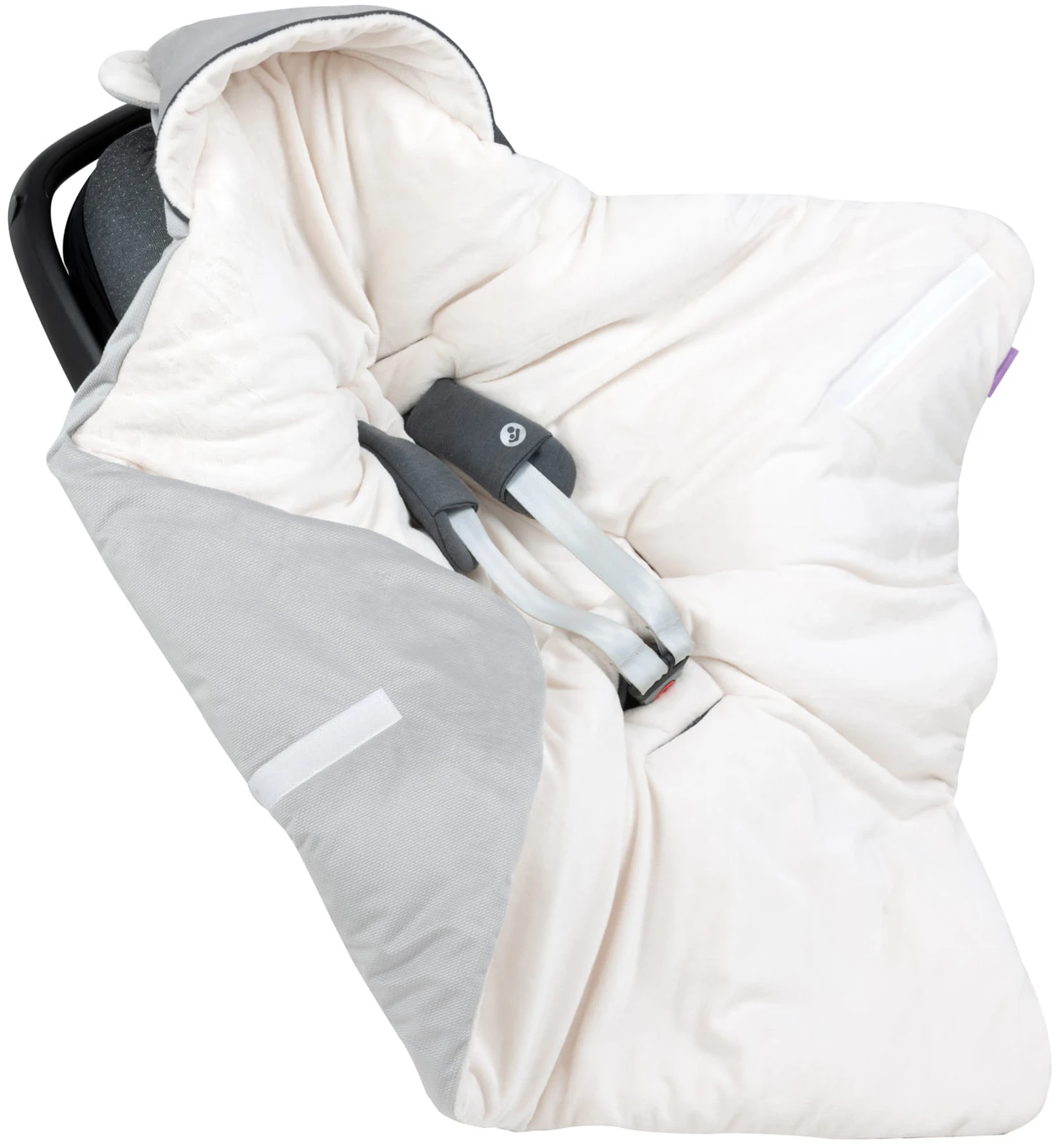 Couverture à Capuche Avec Oreilles Pour Siège De Voiture – Peluche écru Et Velours Gris 2 Couverture à Capuche Avec Oreilles Pour Siège De Voiture – Peluche écru Et Velours Gris – Image 2