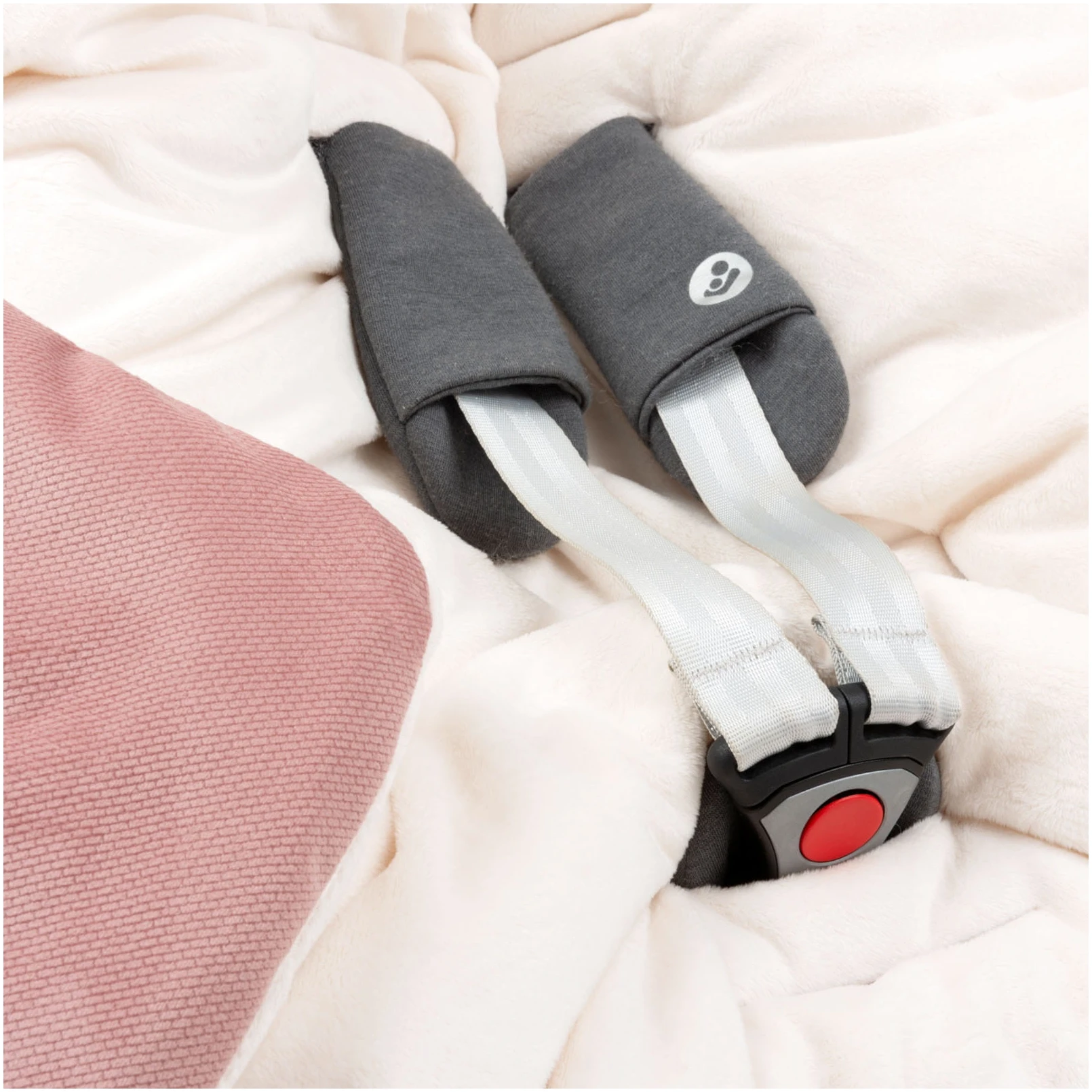 Couverture à Capuche Avec Oreilles Pour Siège De Voiture – Peluche écru Et Velours Rose Indien – Image 4