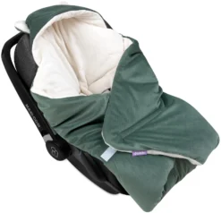 Couverture à Capuche Avec Oreilles Pour Siège De Voiture – Peluche écru Et Velours Olive