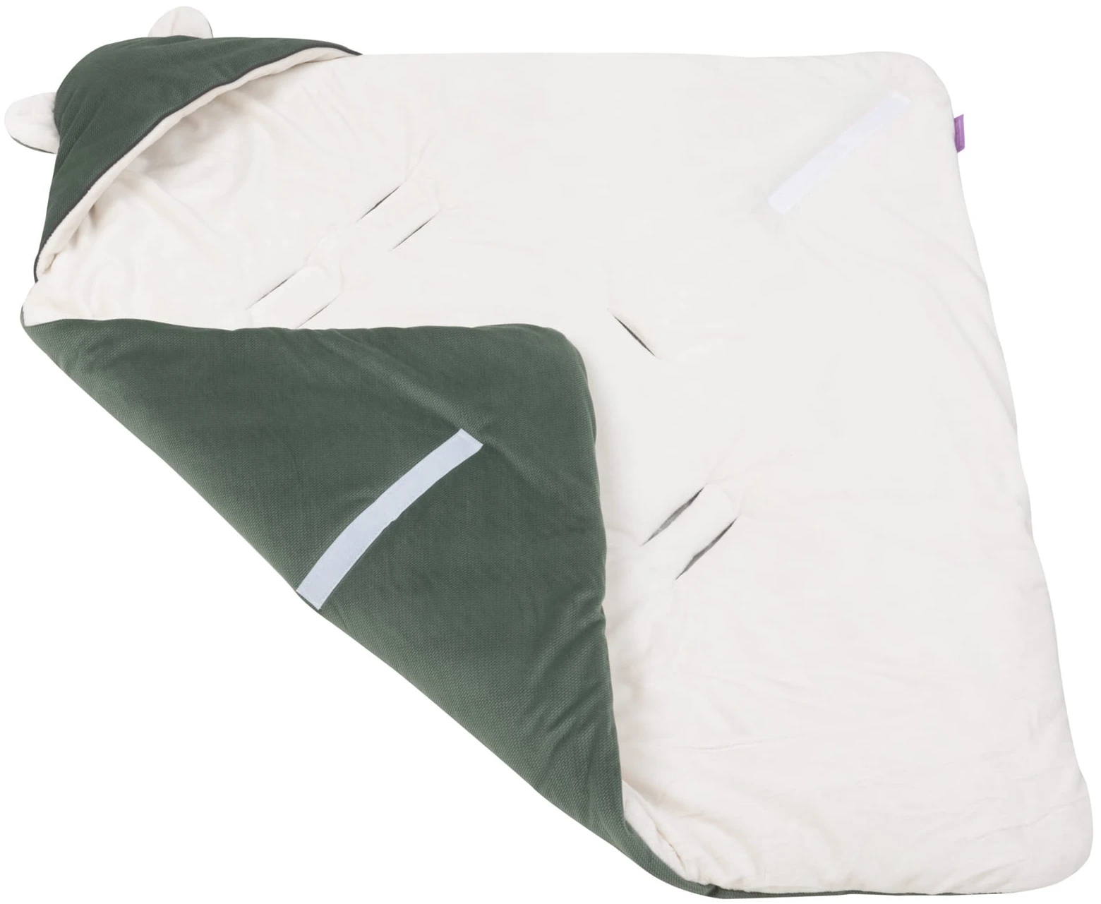 Couverture à Capuche Avec Oreilles Pour Siège De Voiture – Peluche écru Et Velours Olive – Image 3