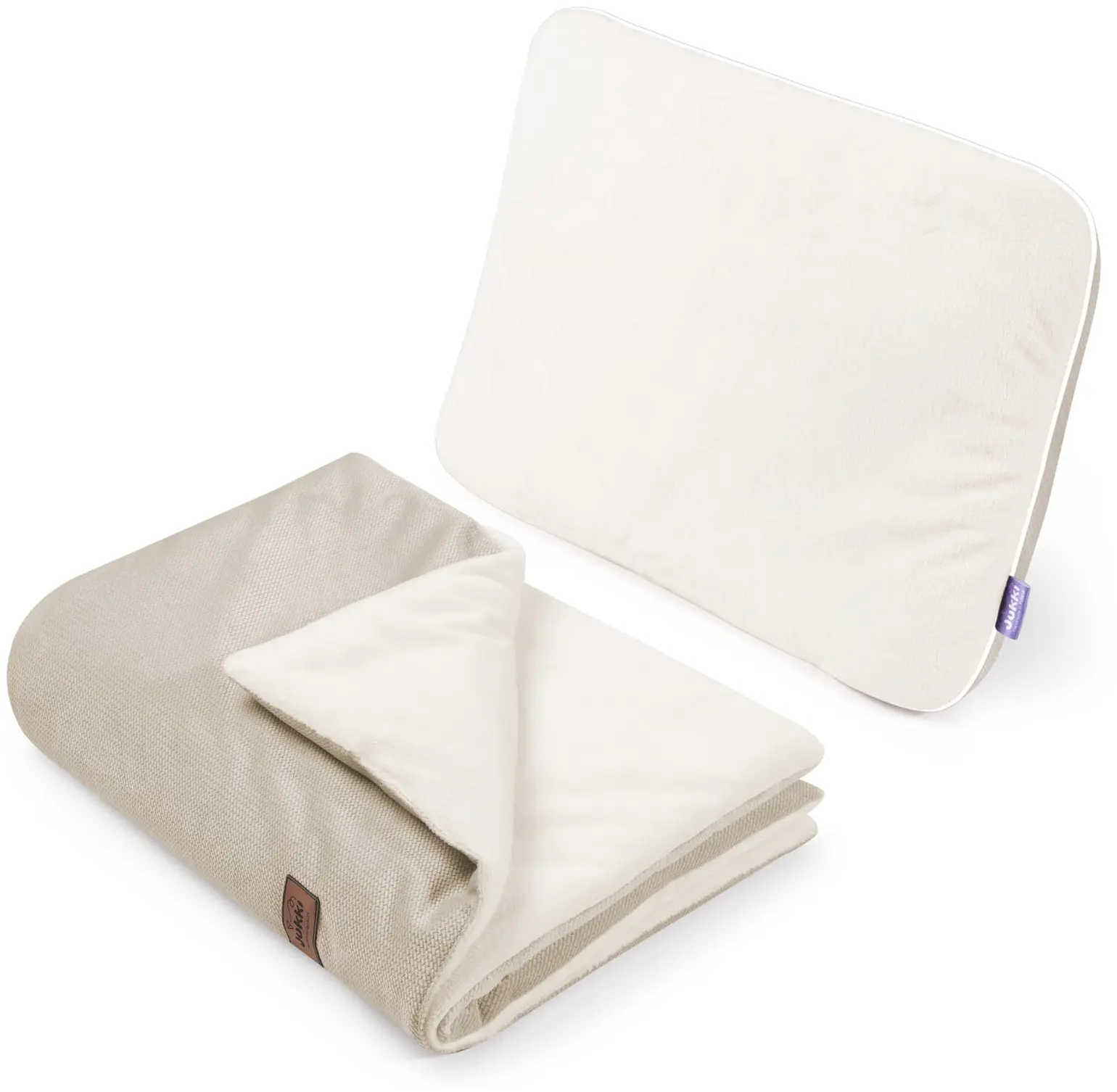 Ensemble De Poussette – Couverture Et Oreiller – Ecru Plush & Ecru Velvet