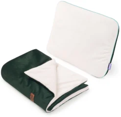 Ensemble De Poussette – Couverture Et Oreiller – Écru Peluche & Vert Velourst