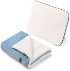 Ensemble De Poussette – Couverture Et Oreiller – Écru Peluche & Denim Velours