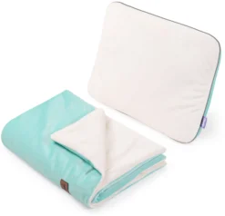 Ensemble De Poussette – Couverture Et Oreiller – Écru Peluche & Menthe Velours
