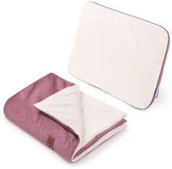 Ensemble De Poussette – Couverture Et Oreiller – Écru Peluche & Vieux Rose Velours