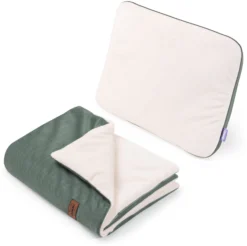 Ensemble De Poussette – Couverture Et Oreiller – Écru Peluche & Olive Velours