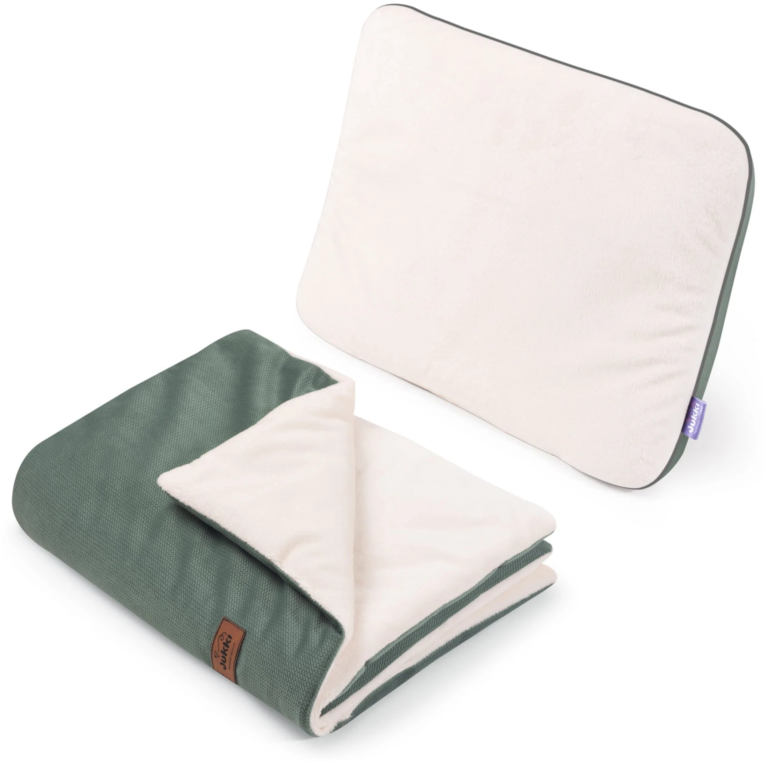 Ensemble De Poussette – Couverture Et Oreiller – Écru Peluche & Olive Velours