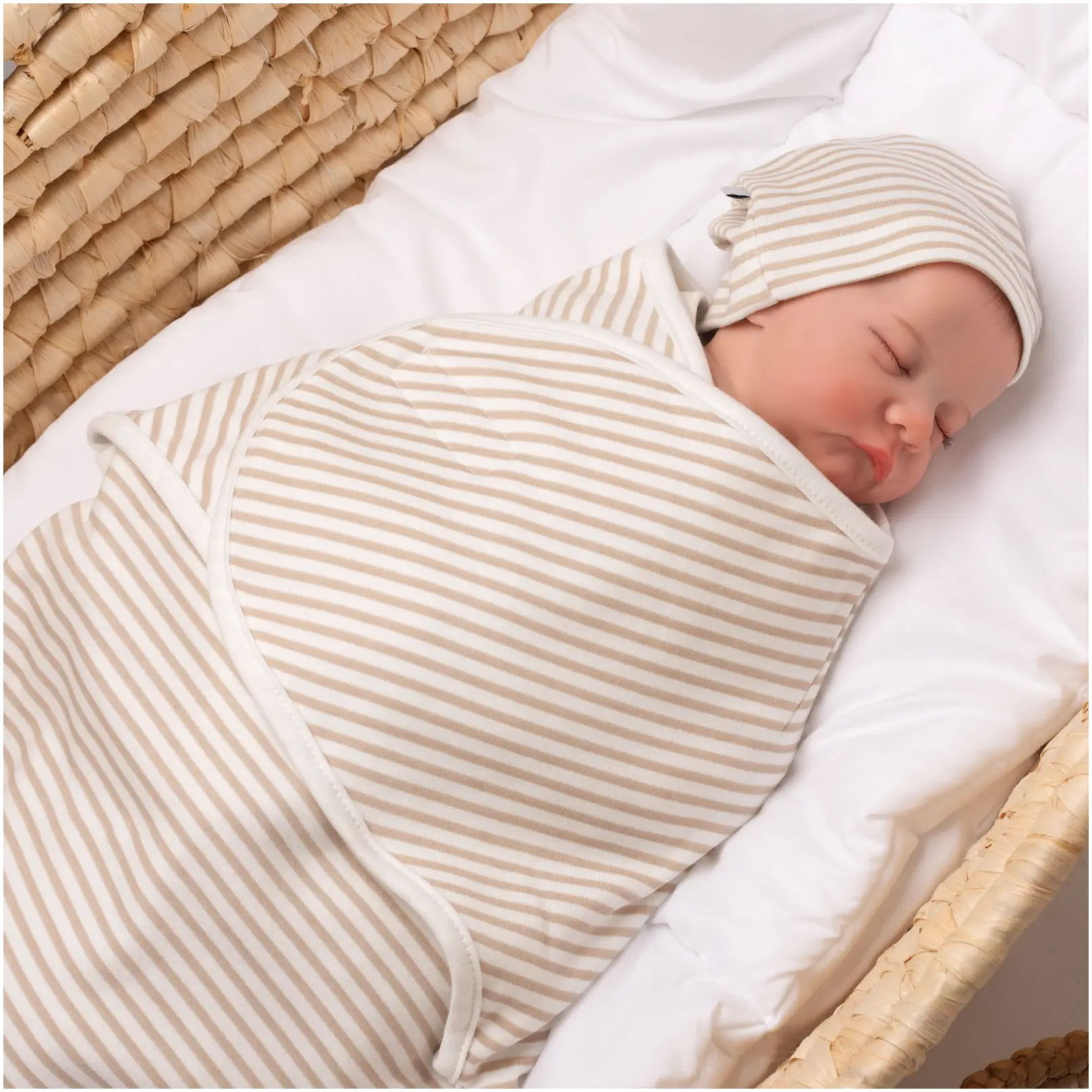 Couverture D’emmaillotage Pour Nouveau-né – Beige Stripes – Image 2
