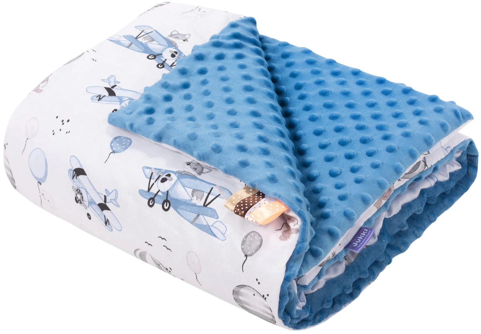 Voyage En Ballon Bleu & Denim Minky Poudré Couverture De Bébé 75x100cm – Image 2