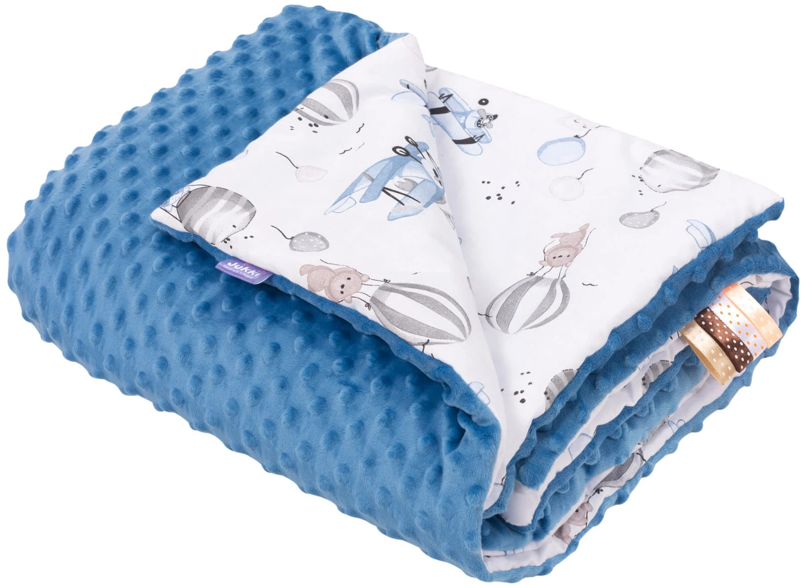 Voyage En Ballon Bleu & Denim Minky Poudré Couverture De Bébé 75x100cm – Image 3