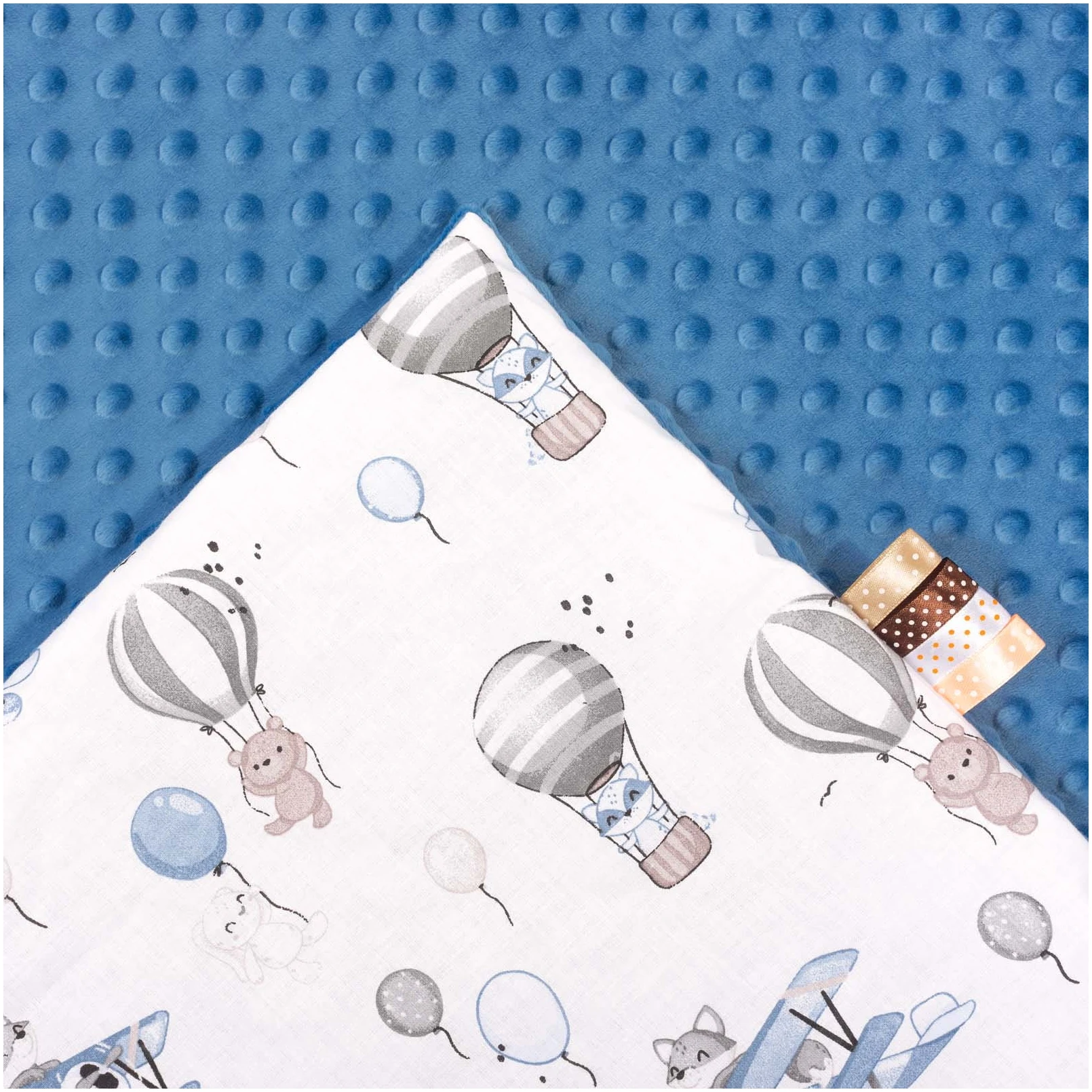Voyage En Ballon Bleu & Denim Minky Poudré Couverture De Bébé 75x100cm – Image 4